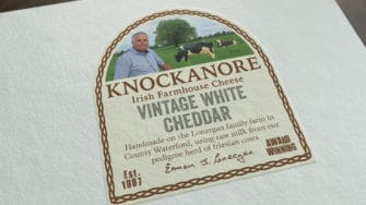 image of Knockanore Cheese product label vintage white cheddar