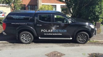 image of Polar Ice Tech branding on navy car