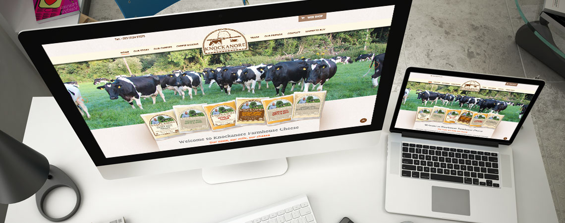 image of Knockanore Cheese website on desktop computer