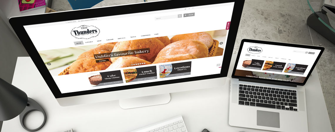 image of Thunders Bakery website on desktop and laptop