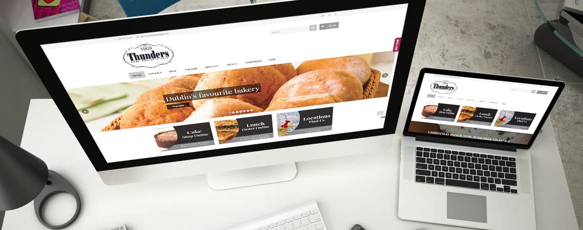 image of Thunders Bakery website on desktop and laptop