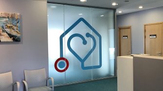 frosted vinyl decal of GP logo